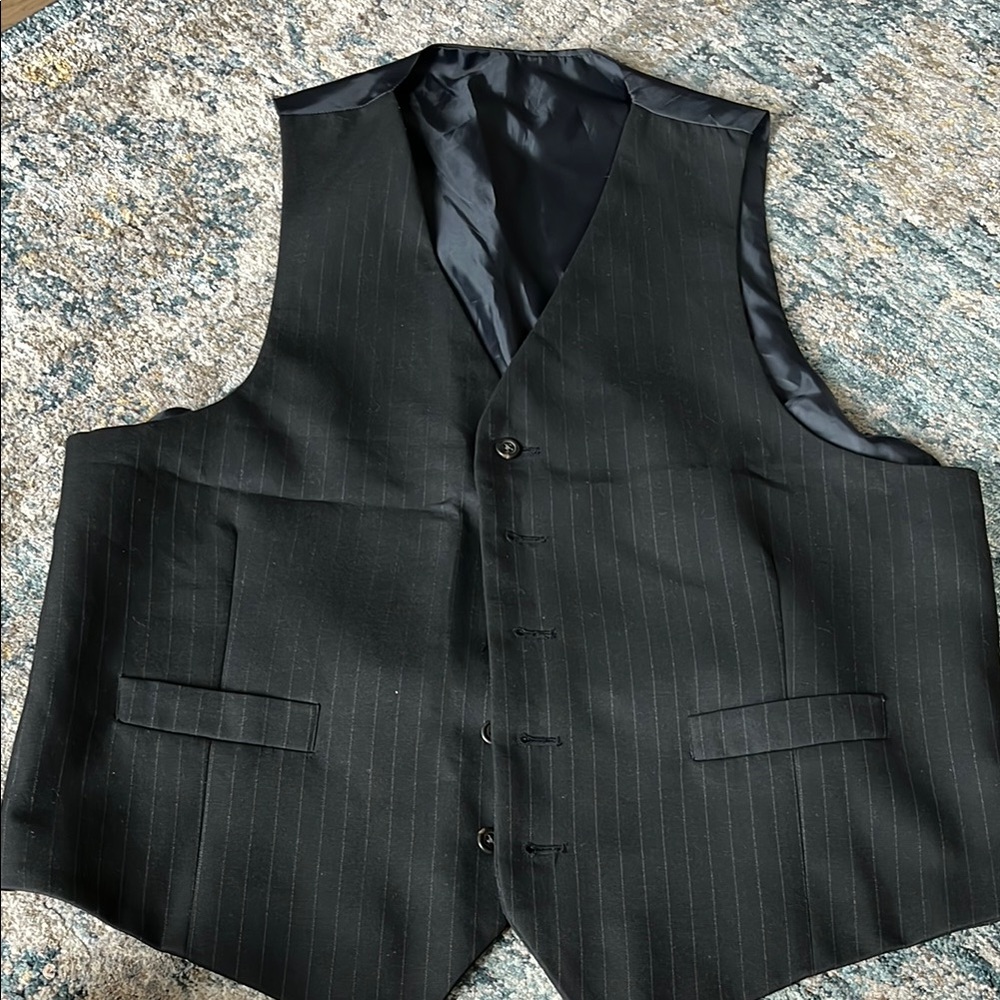 Men's Black Pinstripe Vest Large